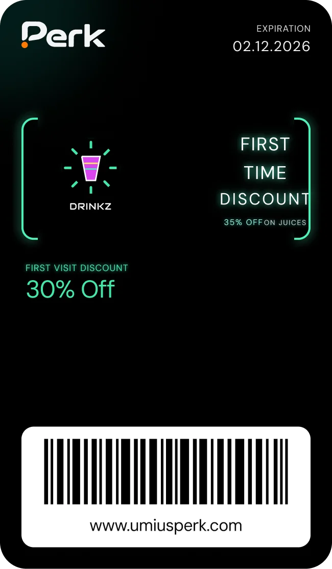 Perk coupon card: 30% off first visit