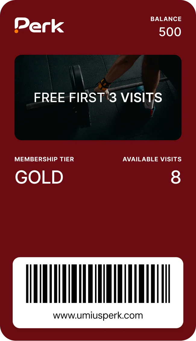 Perk gold membership card for a gym