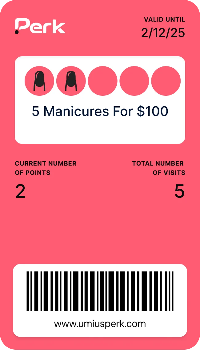 Perk multipass card: 5 manicures for $100