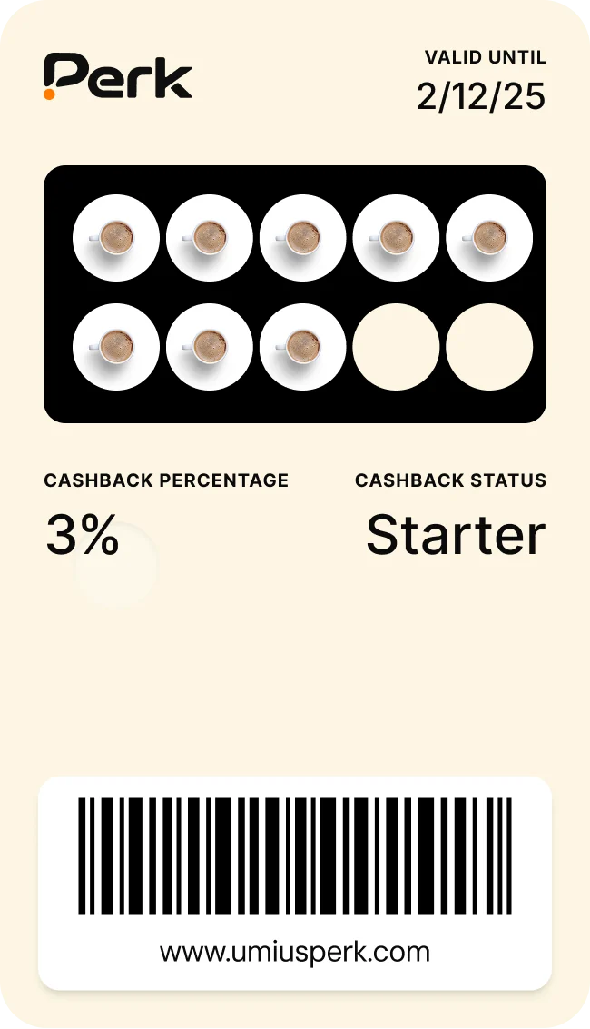 Perk stamp card for a coffee shop