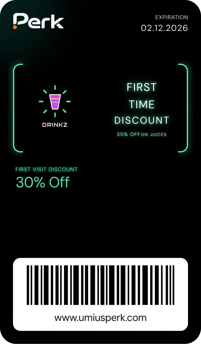 Perk coupon card: 30% off first visit