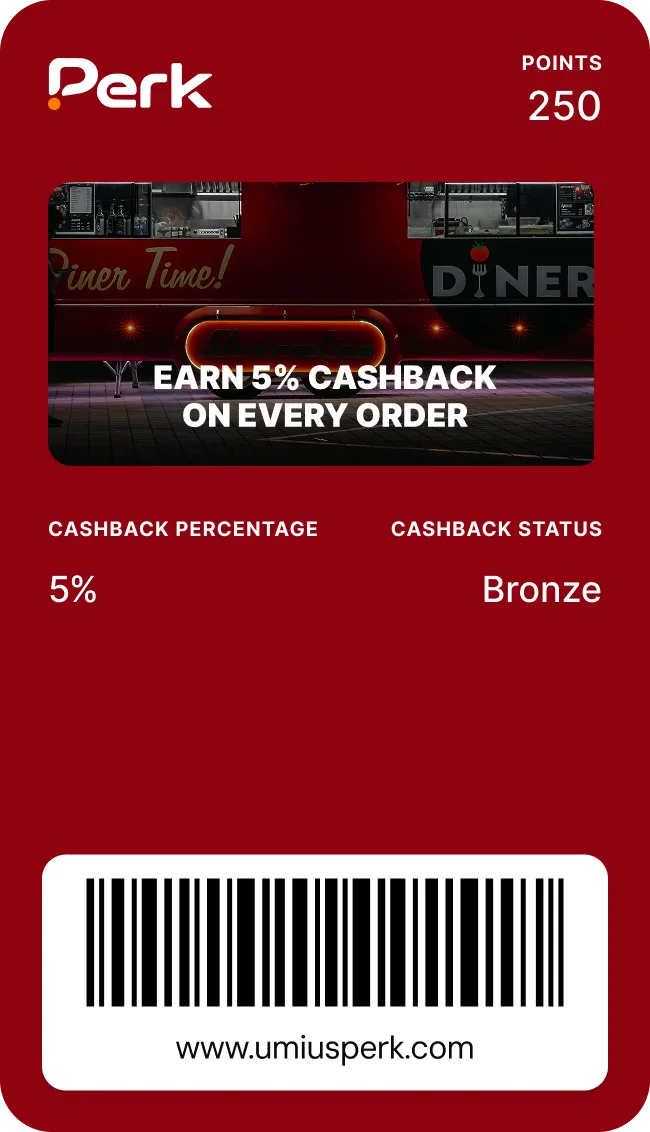 Perk food truck cashback card: earn 5% cashback on every order
