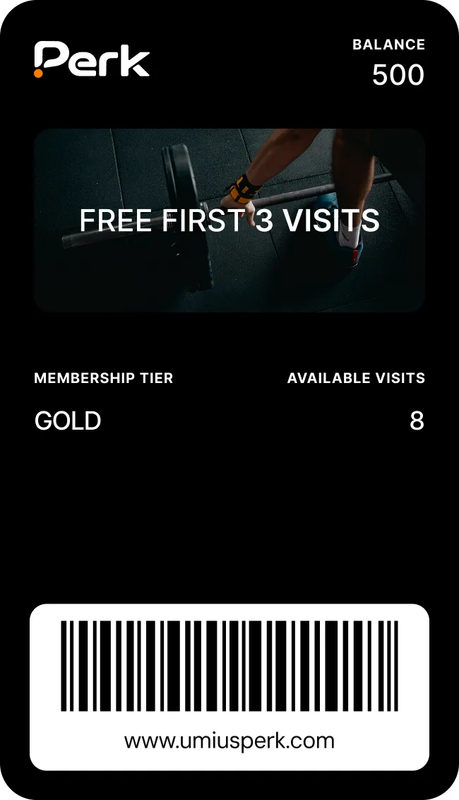Perk gold membership card for a gym