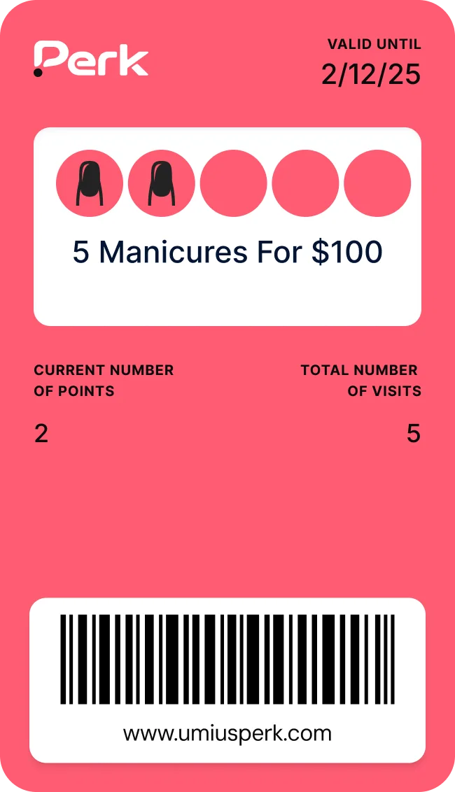 Perk multipass card: 5 manicures for $100