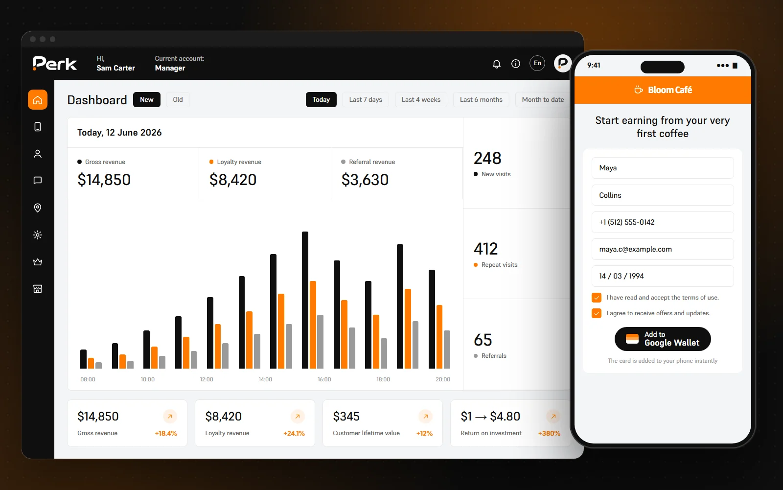 Perk dashboard: business setup and launch checklist