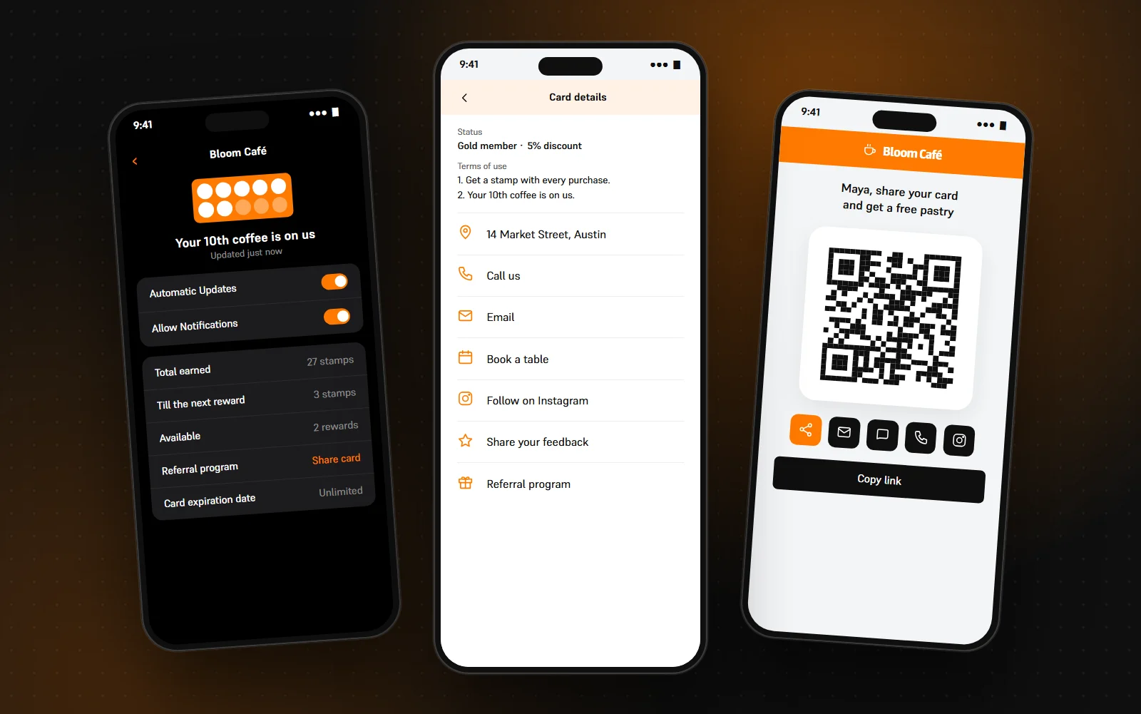 Perk dashboard: interactive links on the back of a loyalty card