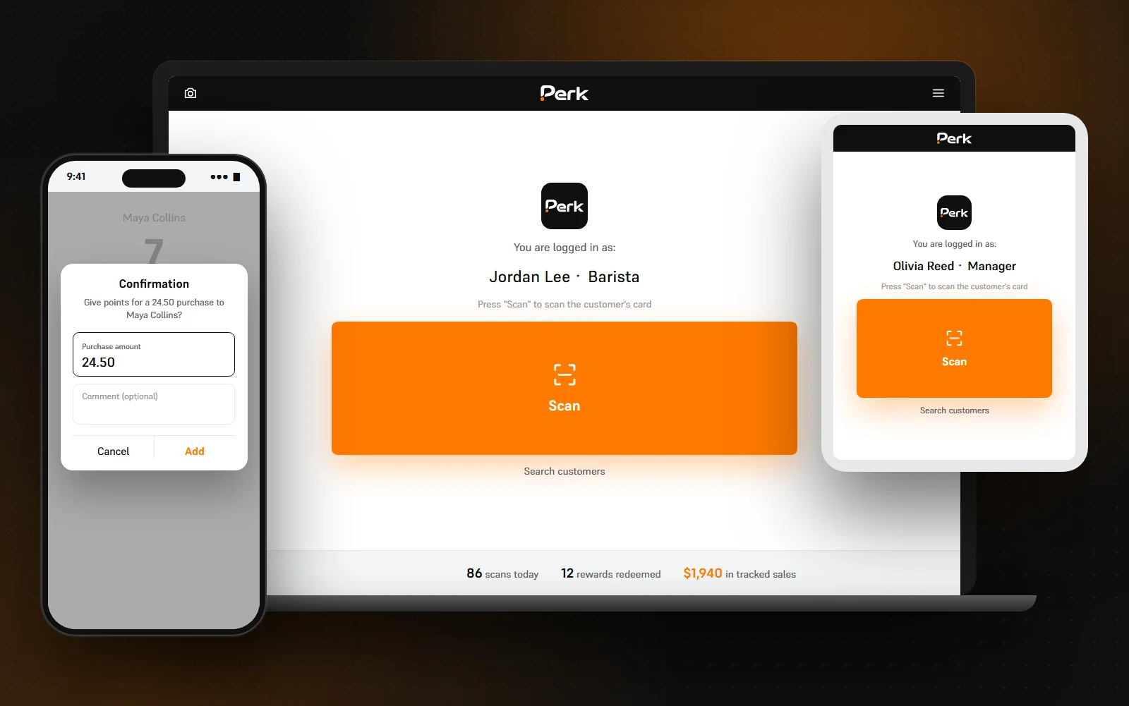 Perk scanner app and live stamp activity
